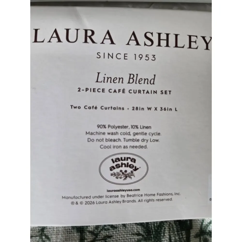 NEW Laura Ashley Green Toile Linen blend Cafe Curtains